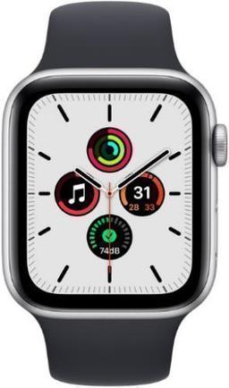 Apple Watch SE 1st Gen (2020) (Cellular + GPS) - 32GB - 44mm - Silver Aluminum Case with Black Rubber Sport Band