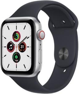 Apple Watch SE 1st Gen (2020) (Cellular + GPS) - 32GB - 44mm - Silver Aluminum Case with Black Rubber Sport Band