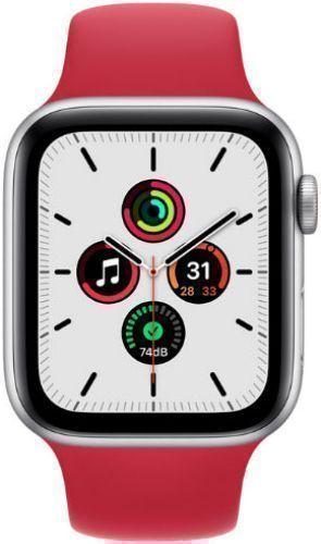 Apple  Watch SE (2020) - 32GB - Silver-Aluminum-Sport Band-Red - GPS - 44mm - Silver - Aluminum - Red - Sport Band - Textile - Premium