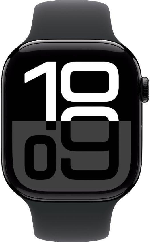 Apple  Watch Series 10 - 64GB - GPS - 46mm - Jet Black - Aluminum - Black - Sport Band - One Size - Rubber - Premium