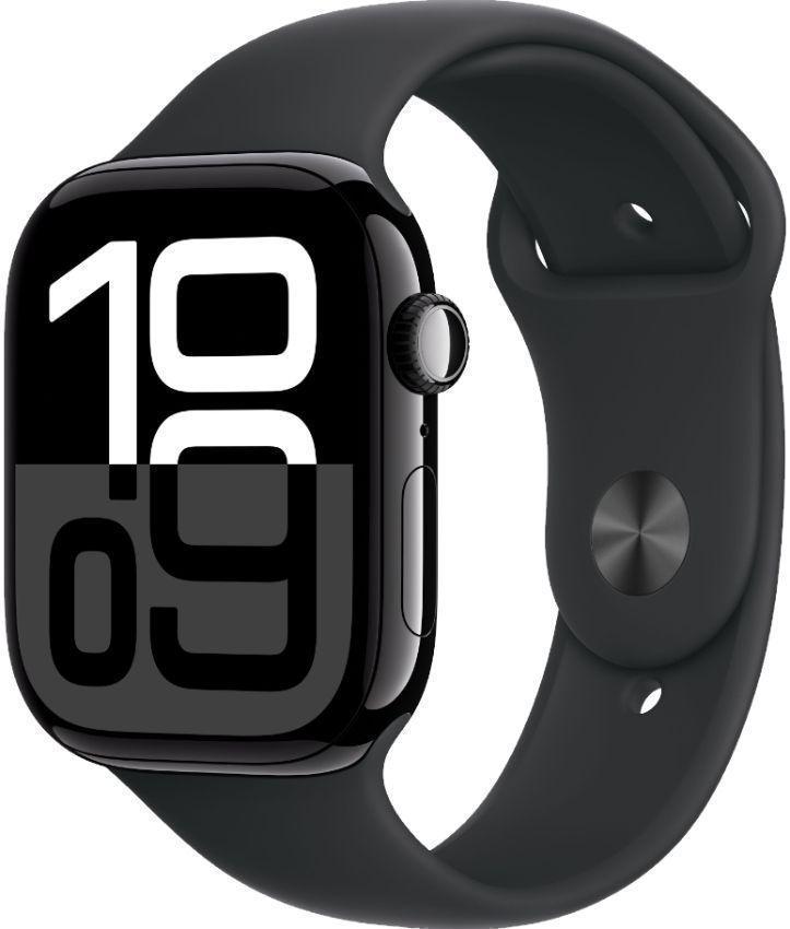 Apple Watch Series 10 (GPS) - 64GB - 46mm - Jet Black Aluminum Case with Black Rubber Sport Band - One Size