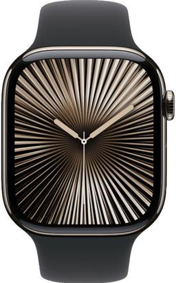 Apple Watch Series 10 (Cellular + GPS) - 64GB - 46mm - Natural Titanium Case with Black Rubber Sport Band - S/M Size