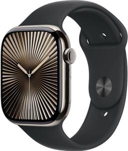 Apple Watch Series 10 (Cellular + GPS) - 64GB - 46mm - Natural Titanium Case with Black Rubber Sport Band - S/M Size
