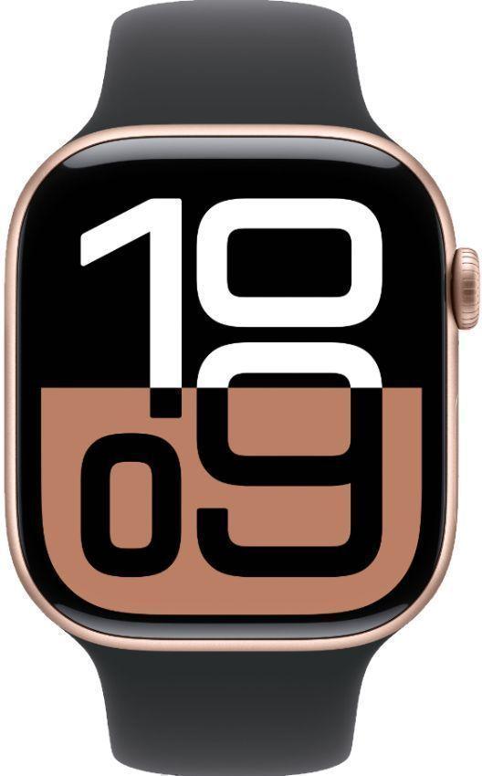 Apple  Watch Series 10 - 64GB - GPS - 46mm - Rose Gold - Aluminum - Black - Sport Band - One Size - Rubber - Good