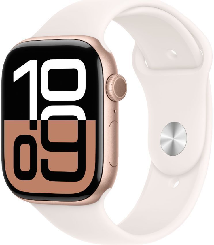 Apple Watch Series 10 (Cellular + GPS) - 64GB - 42mm - Rose Gold Aluminum Case with Light Blush Rubber Sport Band - S/M Size