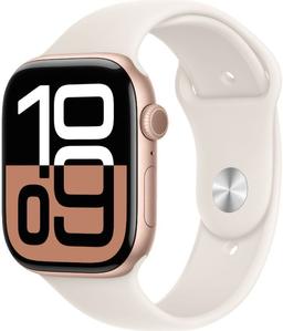 Apple Watch Series 10 (Cellular + GPS) - 64GB - 42mm - Rose Gold Aluminum Case with Starlight Rubber Sport Band - S/M Size
