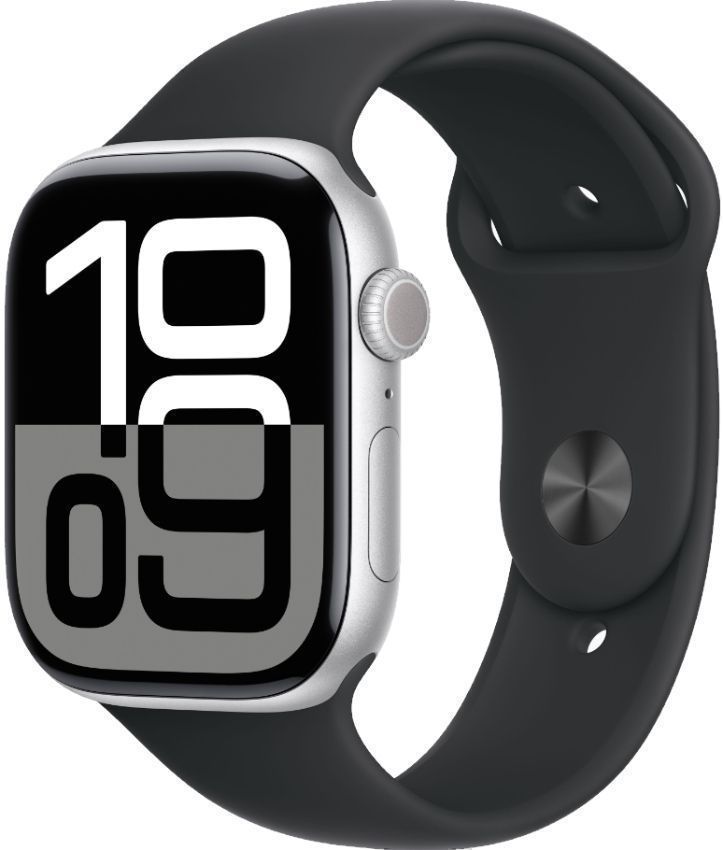 Apple Watch Series 10 (GPS) - 64GB - 42mm - Silver Aluminum Case with Black Rubber Sport Band - One Size