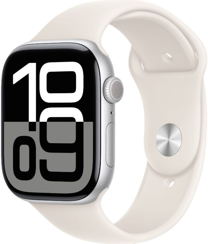 Apple Watch Series 10 (GPS) - 64GB - 42mm - Silver Aluminum Case with Starlight Rubber Sport Band - Small Size