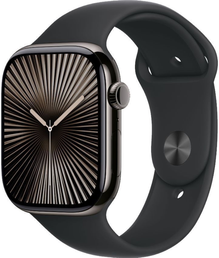 Apple Watch Series 10 (Cellular + GPS) - 64GB - 46mm - Slate Titanium Case with Black Rubber Sport Band - M/L Size