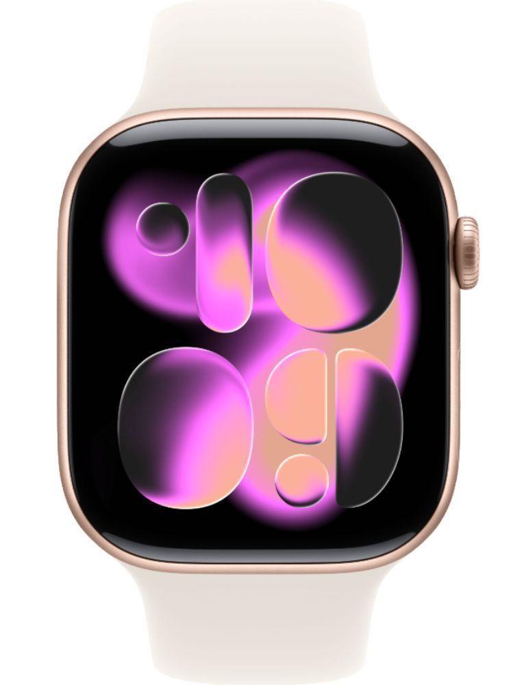 Apple Watch Series 11 (Cellular + GPS) - 64GB - 46mm - Rose Gold Aluminum Case with Starlight Silicone Sport Band - M/L Size