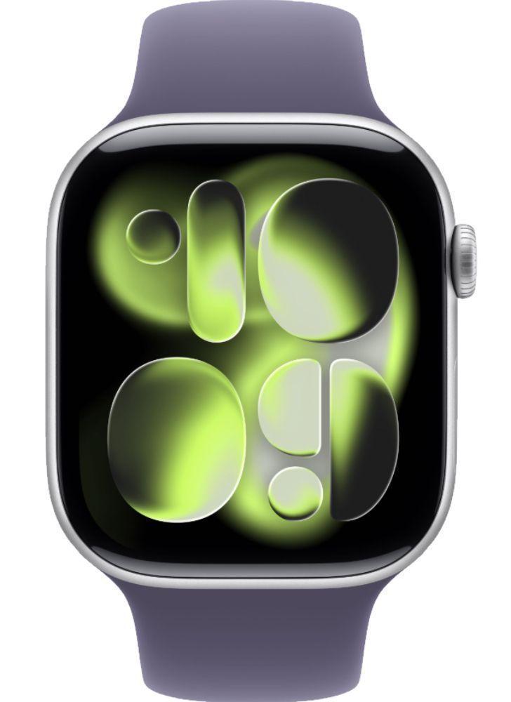 Apple Watch Series 11 (Cellular + GPS) - 64GB - 46mm - Silver Aluminum Case with Purple Fog Silicone Sport Band - One Size