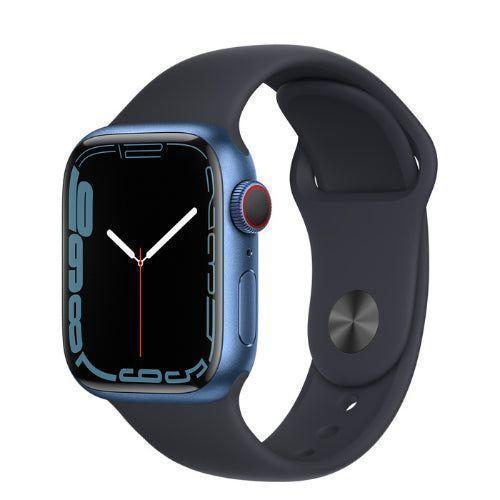 Apple Watch Series 7 (Cellular + GPS) - 32GB - 45mm - Blue Aluminum Case with Midnight Rubber Sport Band