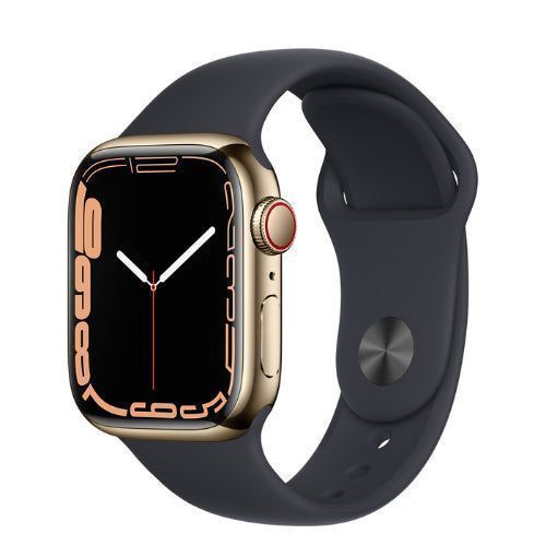 Apple Watch Series 7 (GPS) - 32GB - 45mm - Gold Stainless Steel Case with Midnight Rubber Sport Band