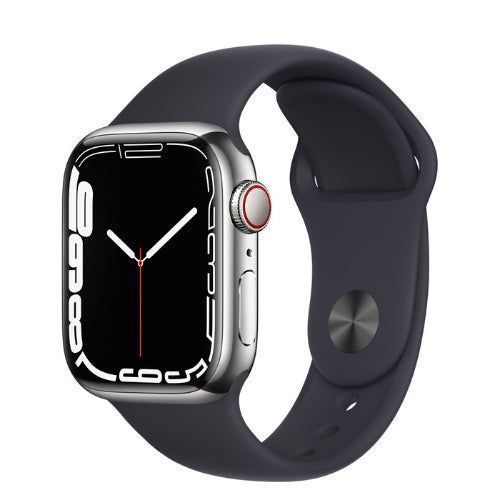 Apple Watch Series 7 (GPS) - 32GB - 41mm - Silver Stainless Steel Case with Midnight Rubber Sport Band