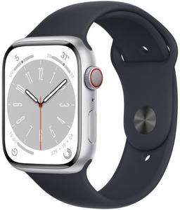 Apple Watch Series 8 (Cellular + GPS) - 32GB - 45mm - Silver Aluminum Case with Midnight Rubber Sport Band