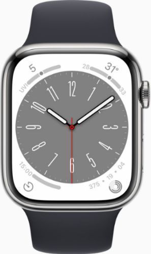 Apple Watch Series 8 (Cellular + GPS) - 32GB - 41mm - Silver Stainless Steel Case with Midnight Rubber Sport Band