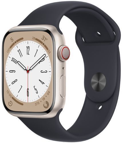 Apple Watch Series 8 (Cellular + GPS) - 32GB - 45mm - Starlight Aluminum Case with Midnight Rubber Sport Band