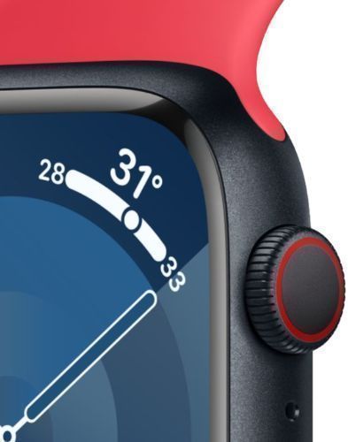 Apple Watch Series 9 (GPS) - 64GB - 45mm - Midnight Aluminum Case with Red Rubber Sport Band - Small/Medium Size