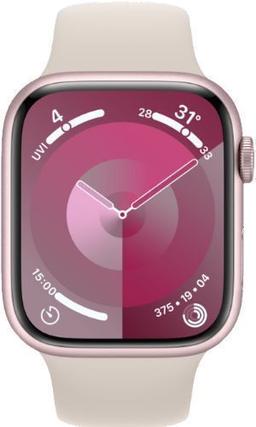 Apple Watch Series 9 (GPS) - 64GB - 41mm - Pink Aluminum Case with Starlight Rubber Sport Band - Small/Medium Size