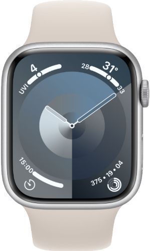 Apple Watch Series 9 (GPS) - 64GB - 45mm - Silver Aluminum Case with Starlight Rubber Sport Band - Medium/Large Size