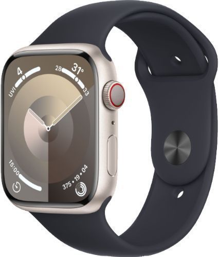 Apple Watch Series 9 (Cellular + GPS) - 64GB - 41mm - Starlight Aluminum Case with Midnight Rubber Sport Band - One Size