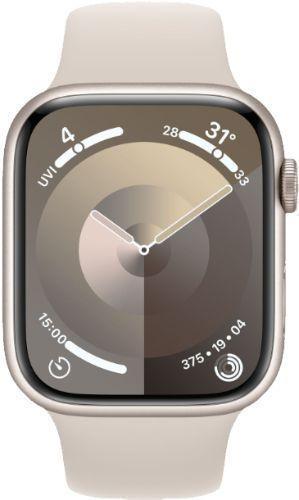 Apple  Watch Series 9 - 64GB - Starlight-Aluminum-Sport Band-Starlight - GPS - 41mm - Starlight - Aluminum - Starlight - Sport Band - Small/Medium Size - Rubber - Excellent