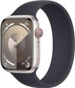 Apple Watch Series 9 (Cellular + GPS) - 64GB - 45mm - Starlight Aluminum Case with Midnight Rubber Solo Loop Band - Small/Medium Size