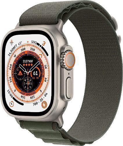 Apple Watch Ultra (Cellular + GPS) - 32GB - 49mm - Titanium Titanium Case with Green Textile Alpine Loop Band - Medium Size