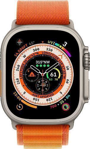 Apple Watch Ultra (Cellular + GPS) - 32GB - 49mm - Titanium Titanium Case with Orange Textile Alpine Loop Band - One Size