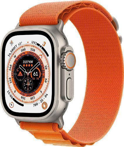 Apple Watch Ultra (Cellular + GPS) - 32GB - 49mm - Titanium Titanium Case with Orange Textile Alpine Loop Band - One Size