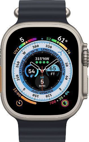 Apple Watch Ultra (Cellular + GPS) - 32GB - 49mm - Titanium Titanium Case with Midnight Rubber Ocean Band - Medium Size