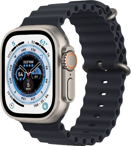 Apple Watch Ultra (Cellular + GPS) - 32GB - 49mm - Titanium Titanium Case with Midnight Rubber Ocean Band - Medium Size