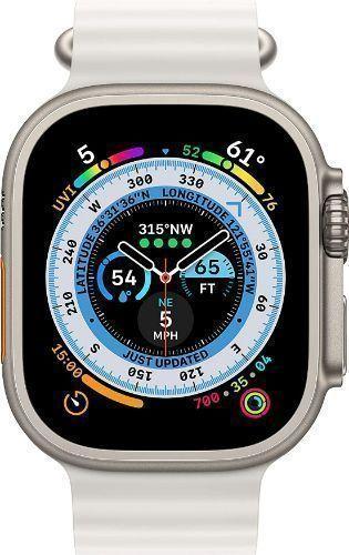 Apple  Watch Ultra - 32GB - Titanium-Titanium-Ocean Band-White - Cellular + GPS - 49mm - Titanium - Titanium - White - Ocean Band - Medium Size - Rubber - Premium