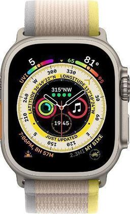 Apple Watch Ultra (Cellular + GPS) - 32GB - 49mm - Titanium Titanium Case with Yellow/Beige Textile Trail Loop Band - Medium Size