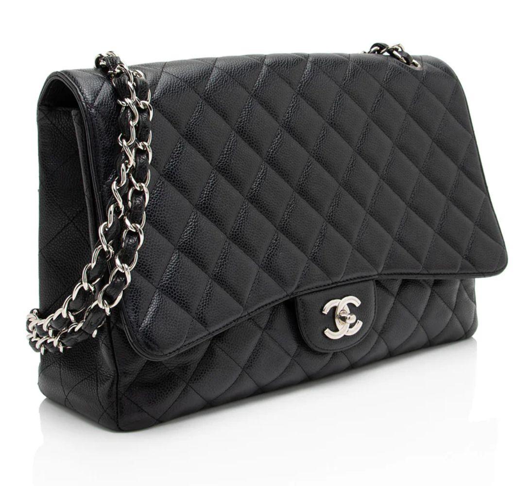 Refurbished Chanel Caviar Leather Classic Maxi Single Flap Bag - Reebelo New Zealand