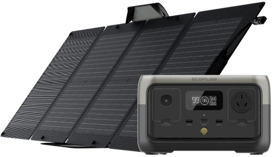 EcoFlow  RIVER 2 + 110W Solar Panel Bundle - Black - Brand New