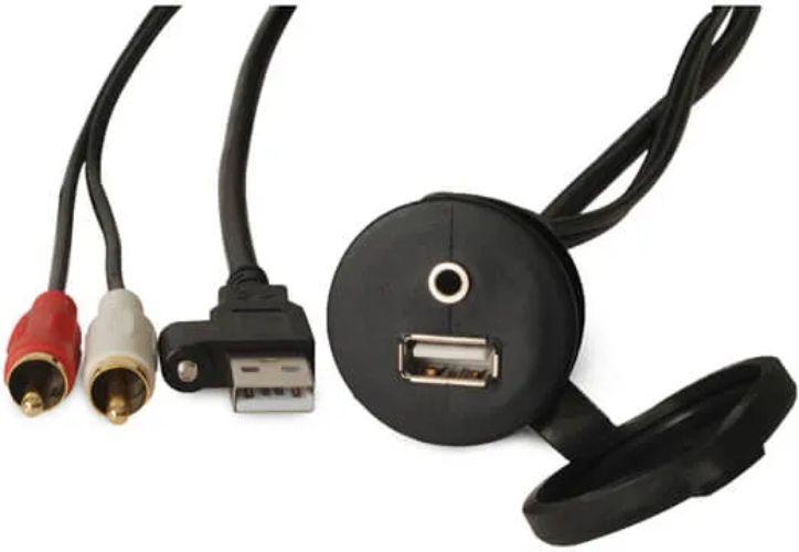 Fusion  Panel Mount USB/3.5mm Aux Connector - Black - Brand New