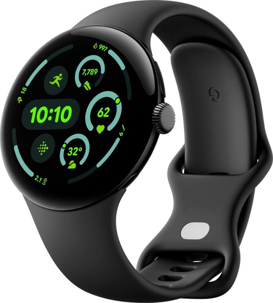 Google Pixel Watch 3 (Bluetooth) - 32GB - 45mm - Matte Black 100% Recycled Aluminum Case with Obsidian Fluoroelastomer Active Band