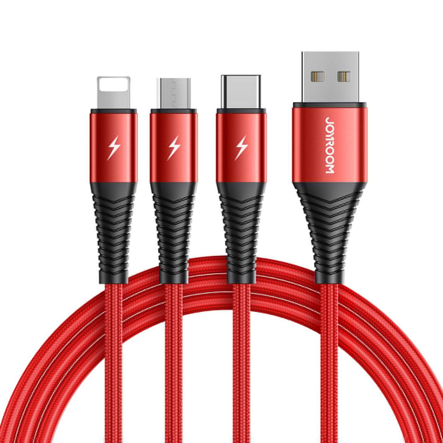 Joyroom S-1230G4 3-in-1 Phone Charging Cable (Lightning+ Type-C + Micro) (1.2M) - Red