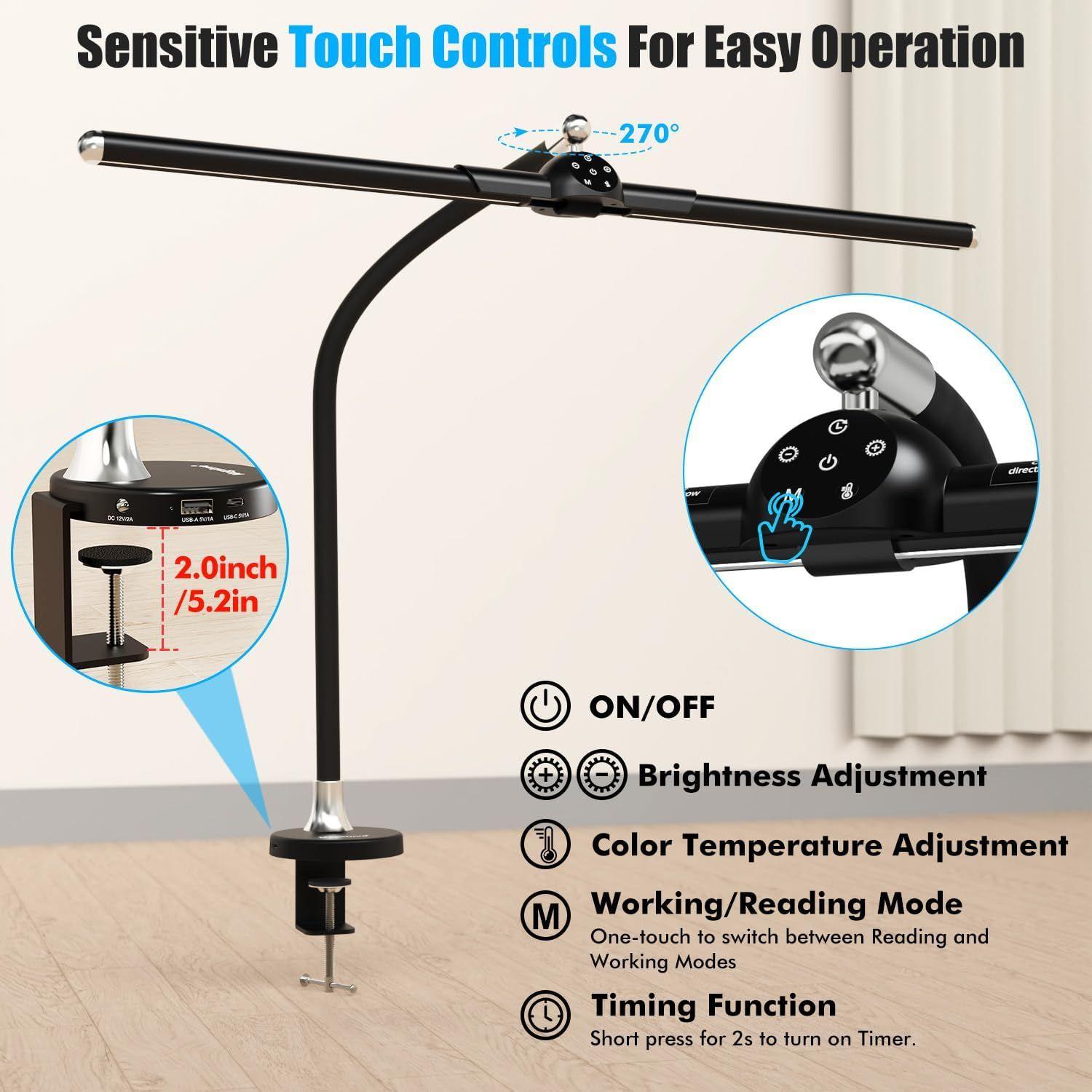 Megainvo LED Desk Lamp with Clamp