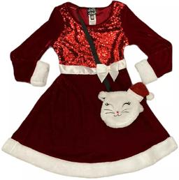 Pink & Violet Holiday Girl's Dress with Cat Purse 4T
