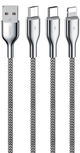 Remax  RC-092th Kingpin 3-in1 Charging Cable (1.2M) - Silver - Brand New