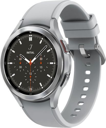 Samsung Galaxy Watch4 (Bluetooth) - 16GB - 40mm - Silver Classic (Stainless Steel) Case with Silver Fluoroelastomer Ridge Sports Band