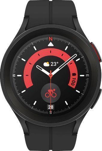 Samsung  Galaxy Watch5 - 16GB - Black-Pro (Titanium)-D-Buckle Band-Black - Bluetooth + LTE - 45mm - Black - Pro (Titanium) - Black - D-Buckle Band - Fluoroelastomer - Excellent