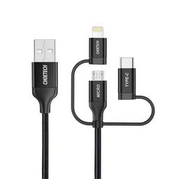 Tough On MFI Certified 3 in 1 Charging Cable - Black