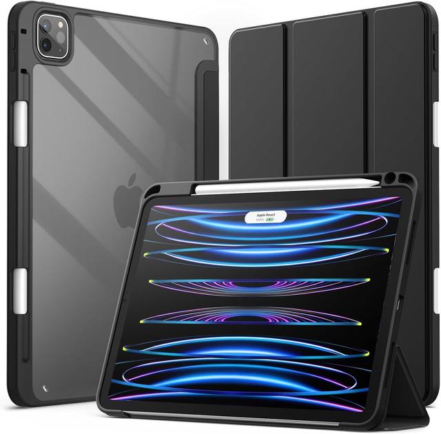 Clear Transparent Back Shell Slim Stand Shockproof iPad Tablet Cover with Pencil Holder for iPad Pro 12.9" (6th/5th Generation) in Black in Brand New condition