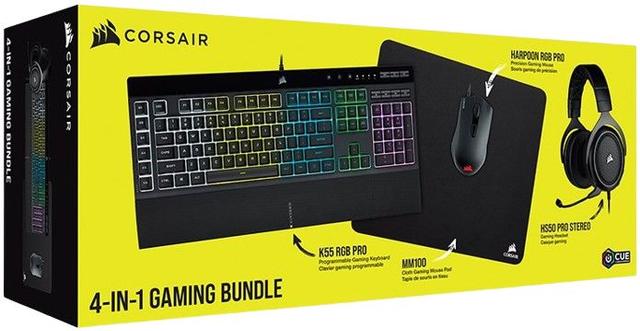 Corsair  4-IN-1 2021 Gaming Bundle (K55 RGB PRO + HARPOON RGB PRO + HS50 PRO + MM100) in Black in Excellent condition