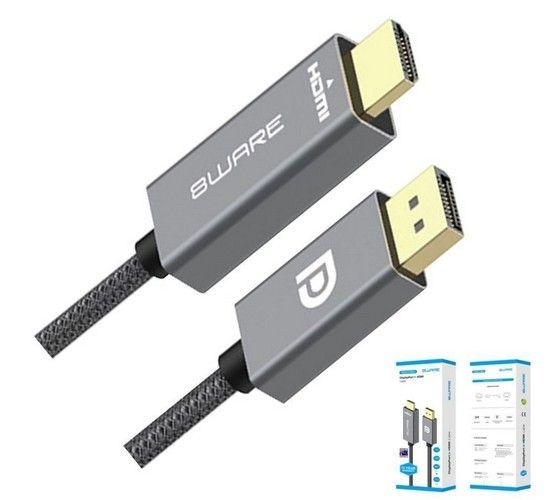 8ware 2m DisplayPort DP to HDMI Male to Male Adapter Converter Cable Retail Pack 1080P Nylon Braide for Video Card PC Notebook to Monitor Projector TV - Default - Brand New