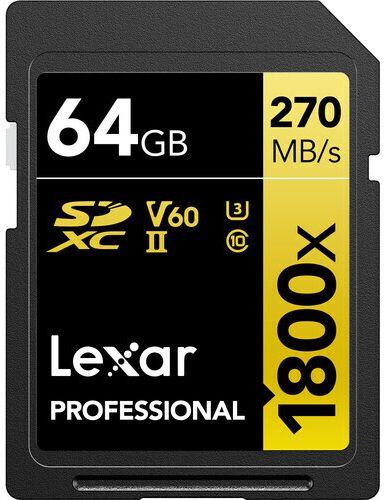 Lexar  Professional 1800x SDXC UHS-II Card Gold Series - 64GB - Black/Gold - Brand New