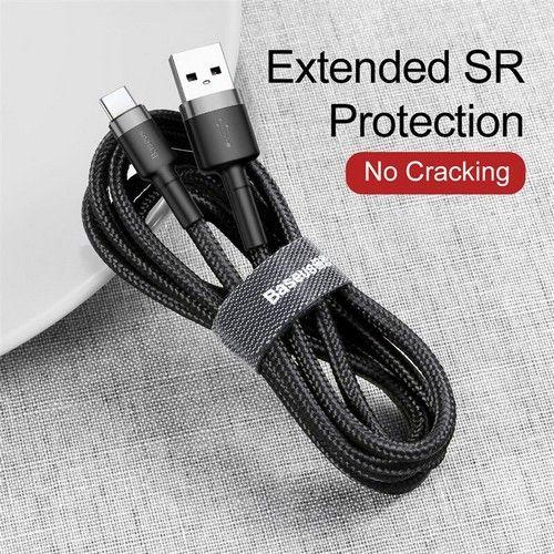 Baseus Phone Cable Cafule Fast Charging USB to Type-C USB 3A 1M Black & Gray - Default - Brand New